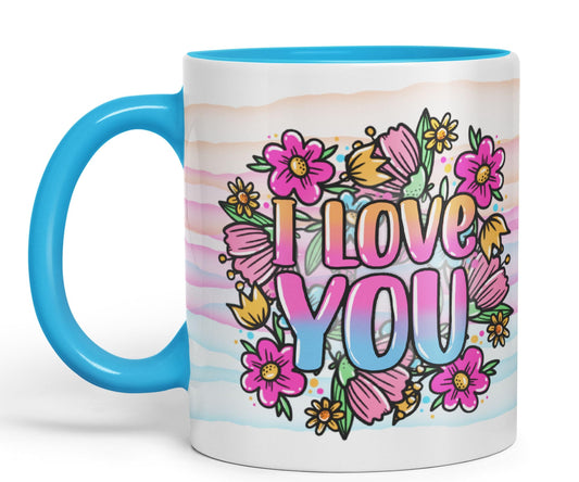 Vixar I Love You Flowers Coloured Ceramic Mug Cup Gift 330ml 11oz Work Office Tea Coffee Valentines