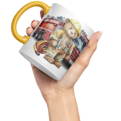 Vixar Teddy Bear Firefighter Firemen Themed Ceramic Mug Coloured Mug Cup Gift Birthday Work Office Tea Coffee