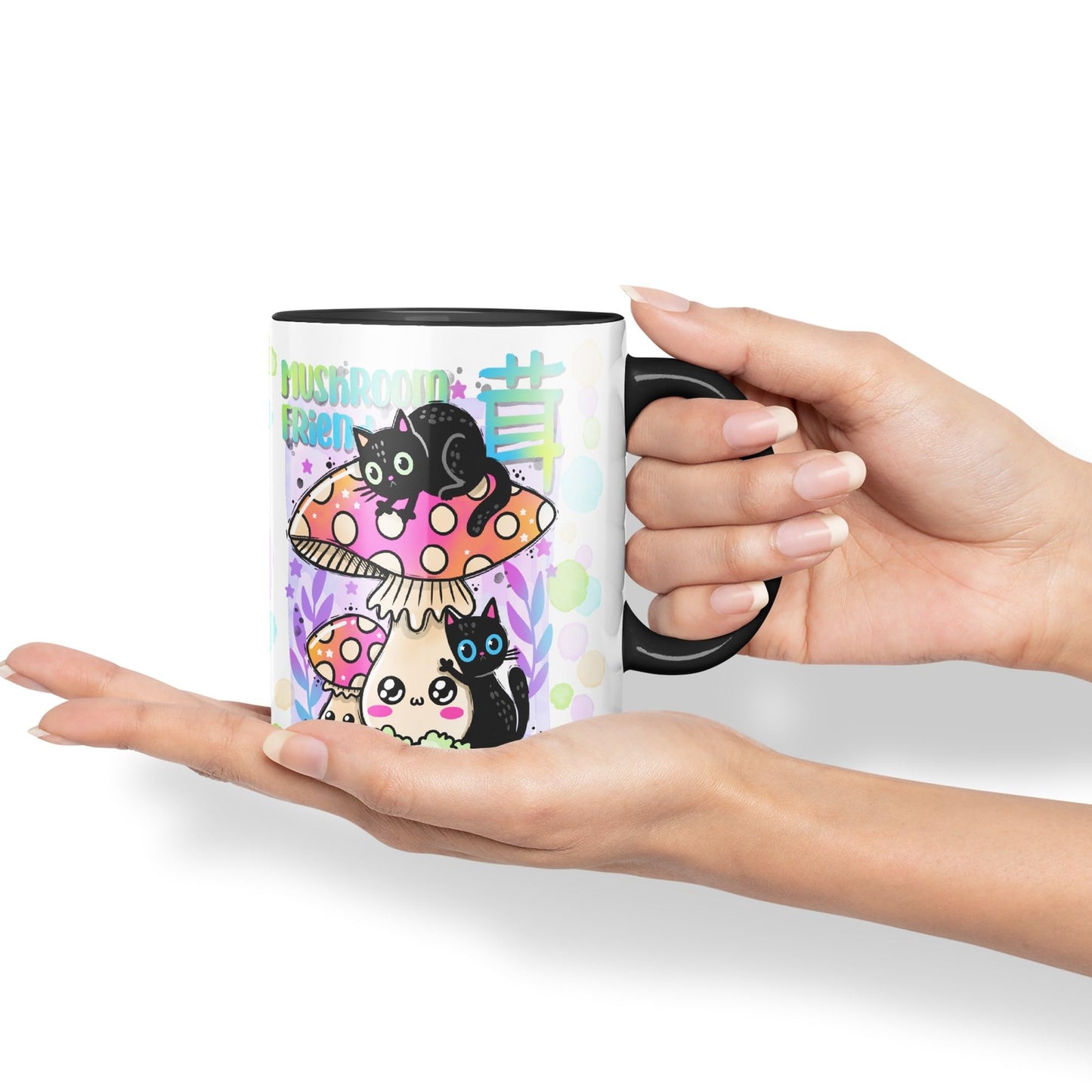 Vixar Mushroom with Cats Cat Friend Coloured Ceramic Mug Cup Gift 330ml 11oz Work Office Tea Coffee Valentines