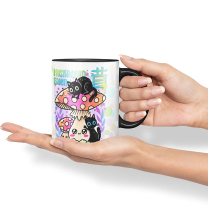 Vixar Mushroom with Cats Cat Friend Coloured Ceramic Mug Cup Gift 330ml 11oz Work Office Tea Coffee Valentines