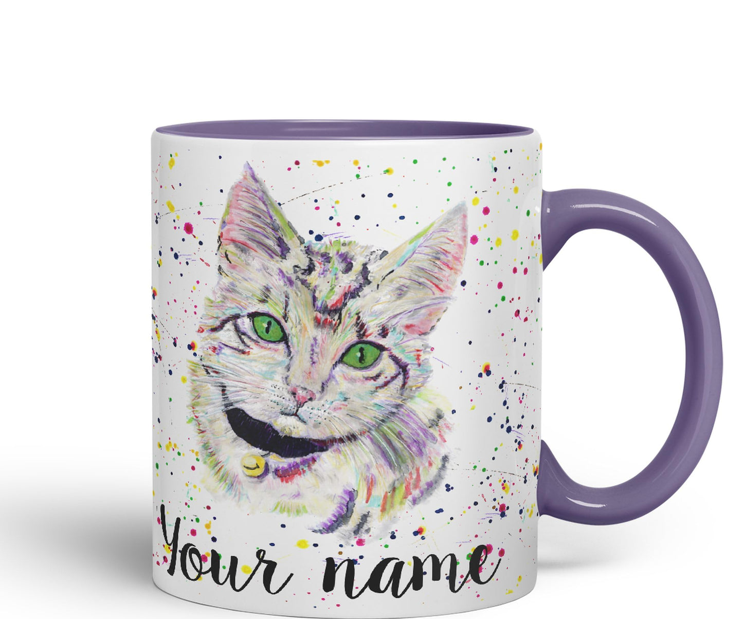 Vixar Personalised with Your Text Kitten Cat Feline Pet Animals Watercolour Art Coloured Ceramic Mug Cup Gift 330ml 11oz Custom Work Office Tea Coffee