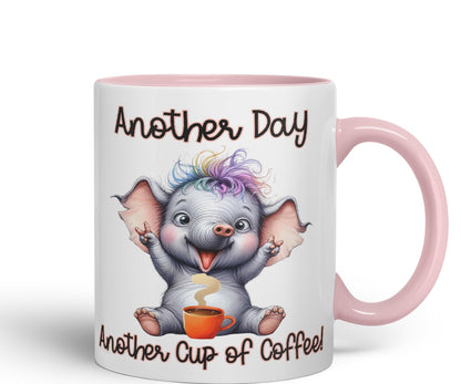 Another Day, Another Cup of Coffee Elephant cat Joke sarkasm Sarcastic Ceramic Coloured Mug Cup for Tea Coffee Hot Brew 330ml 11Oz Gift