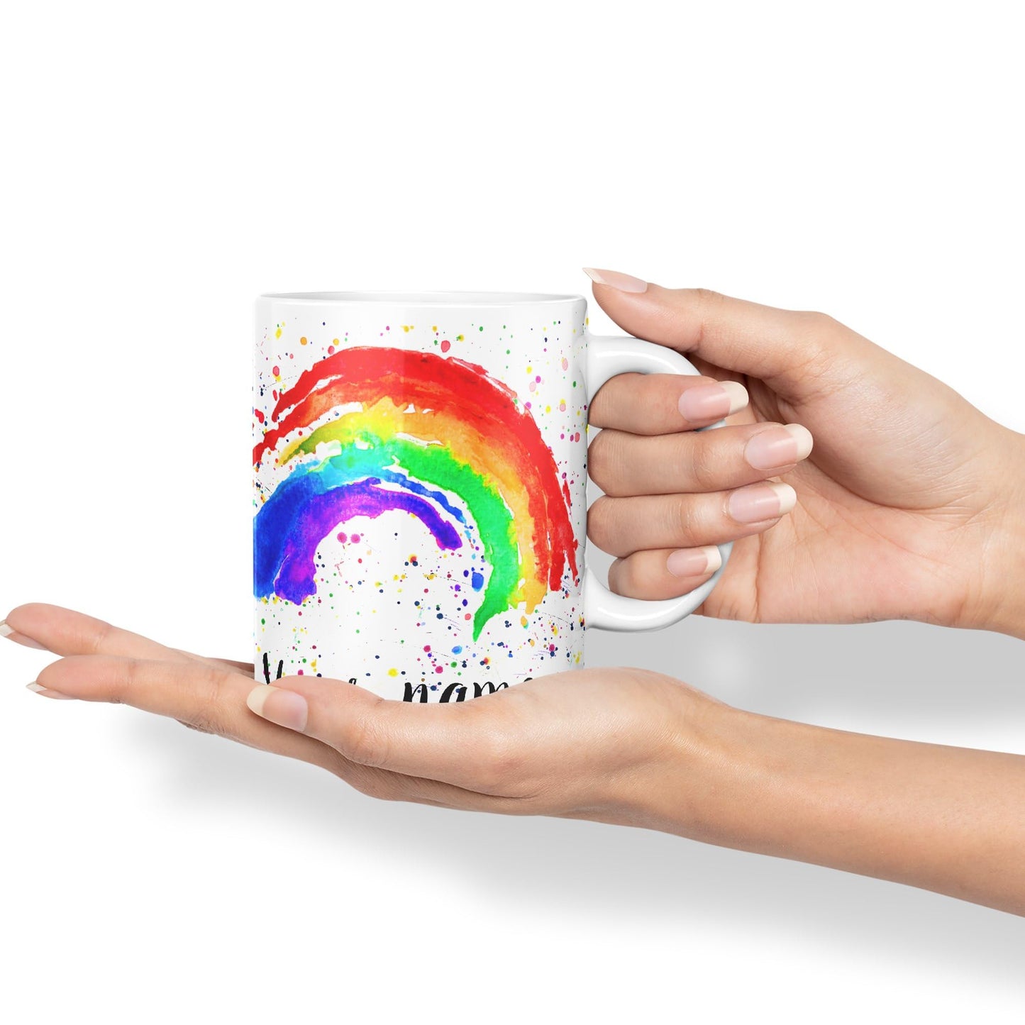 Vixar Personalised with Your Text Rainbow Watercolour Art Coloured Ceramic Mug Cup Gift 330ml 11oz Custom Work Office Tea Coffee (O1)