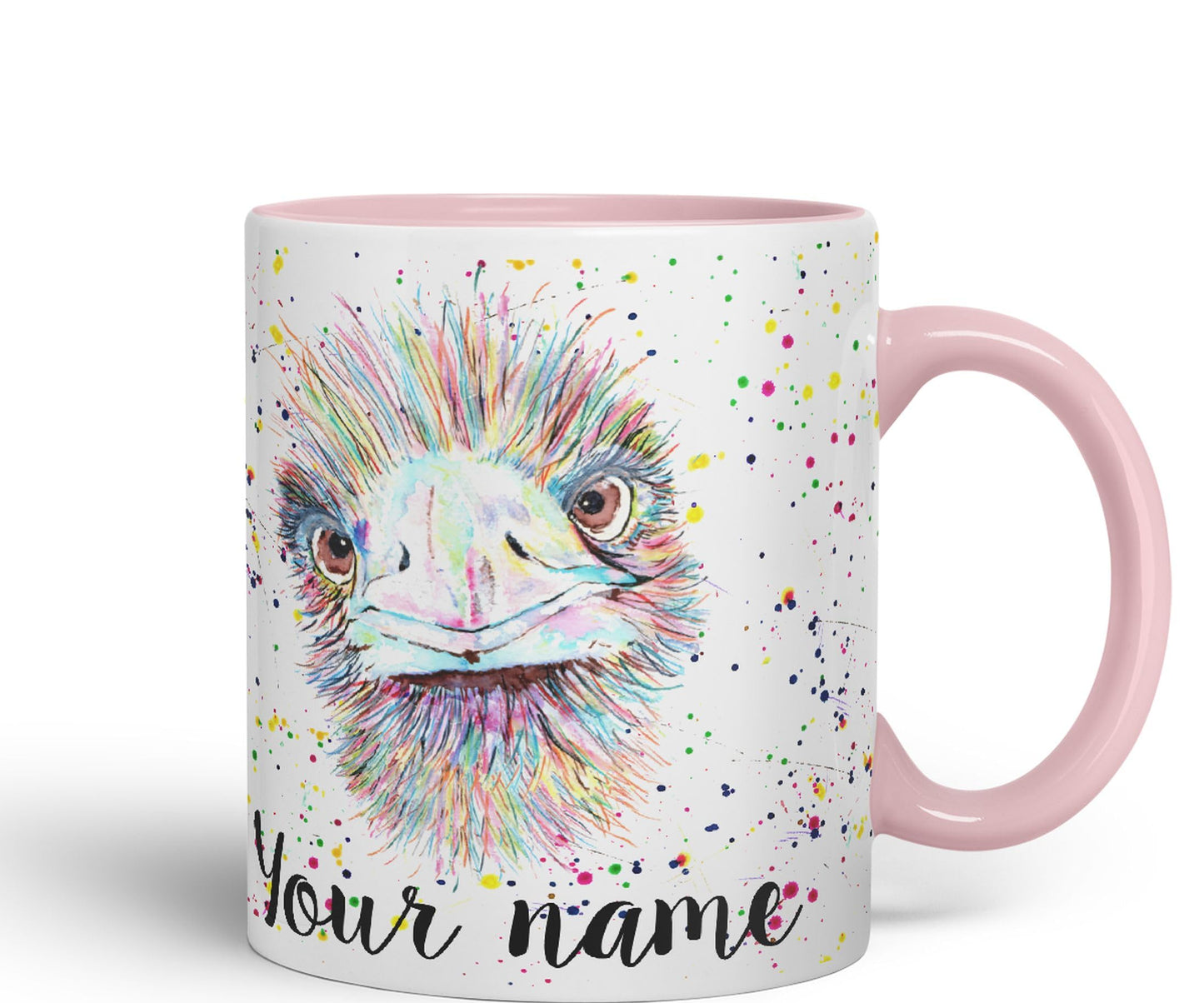 Vixar Personalised with Your Text Emu Bird Animals Watercolour Art Coloured Ceramic Mug Cup Gift 330ml 11oz Custom Work Office Tea Coffee