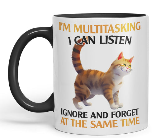 Vixar I'm Multitasking I can Listen Ignore and Forget at The Same time, Cats Sarcastic Joke Ceramic Coloured Mug Cup for Tea Coffee Hot Brew 330ml 11Oz