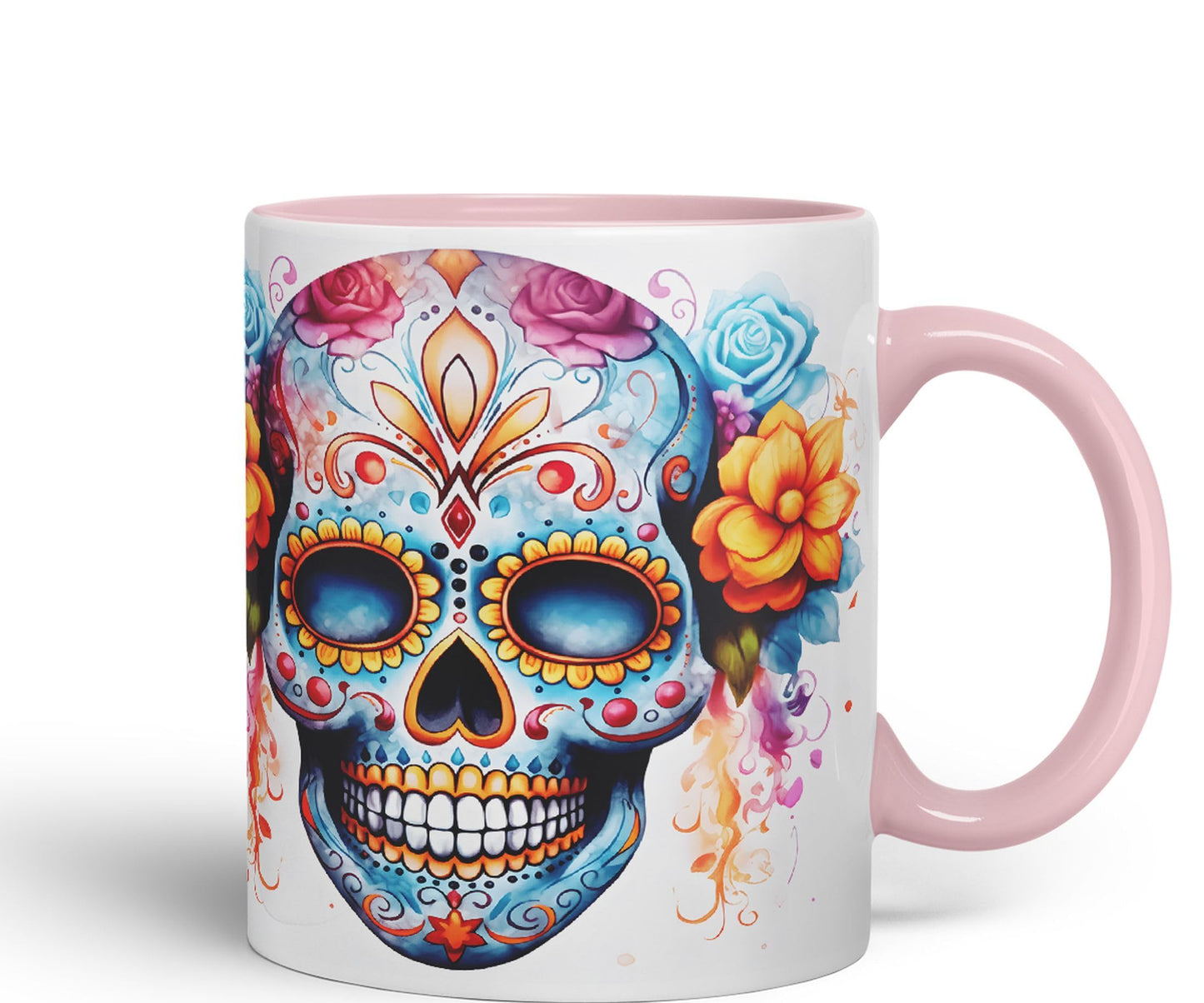 Sugar Skull and Roses Ceramic Coloured Mug Cup for Tea Coffee Hot Brew 330ml 11Oz Gift sk4