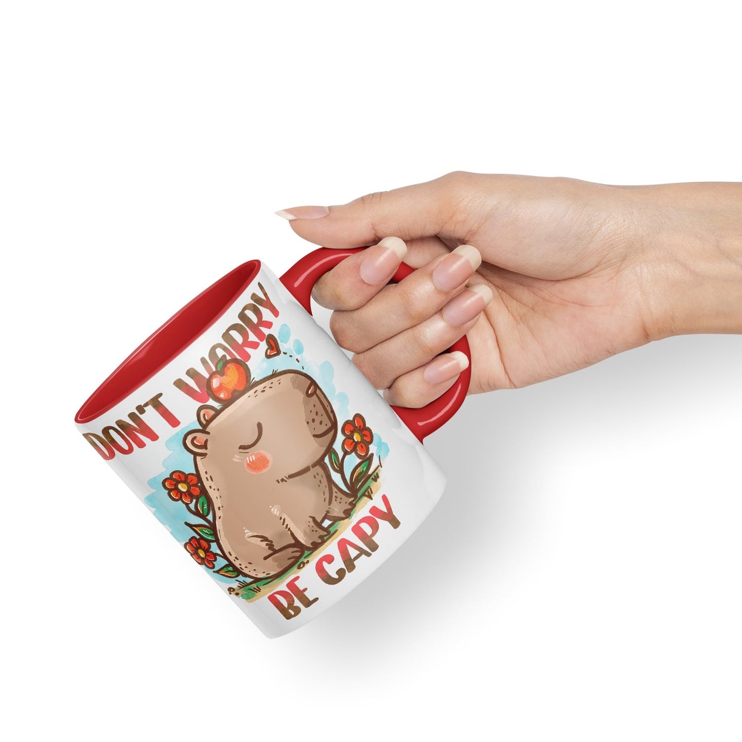 Vixar Capybara Don't Worry Be Capy Kawaii Joke Coloured Ceramic Mug Cup Gift 330ml 11oz Work Office Tea Coffee