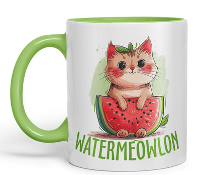 Watermeowlon Watermelon Kitty Cat Joke sarkasm Sarcastic Ceramic Coloured Mug Cup for Tea Coffee Hot Brew 330ml 11Oz Gift