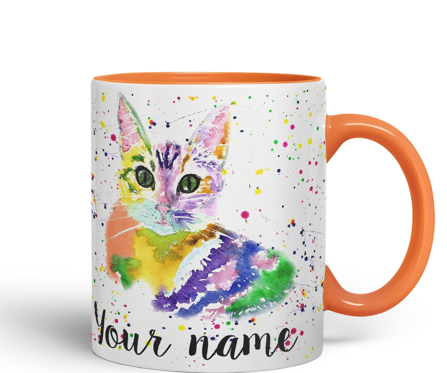 Vixar Personalised with Your Text Cat Kitten Feline Pet Animals Watercolour Art Coloured Ceramic Mug Cup Gift 330ml 11oz Custom Work Office Tea Coffee