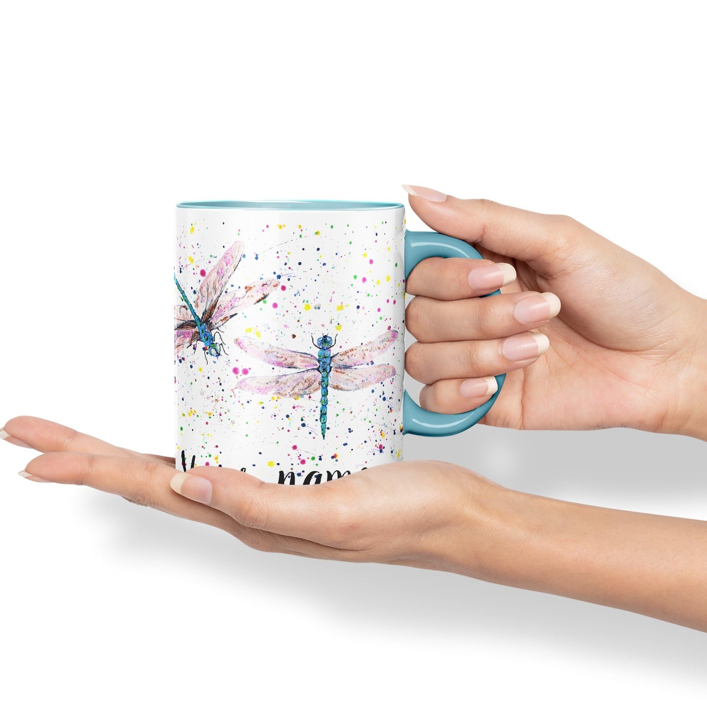 Vixar Personalised with Your Text Dragonflies Dragonfly Insect Animals Watercolour Art Coloured Ceramic Mug Cup Gift 330ml 11oz Custom Work Office Tea Coffee