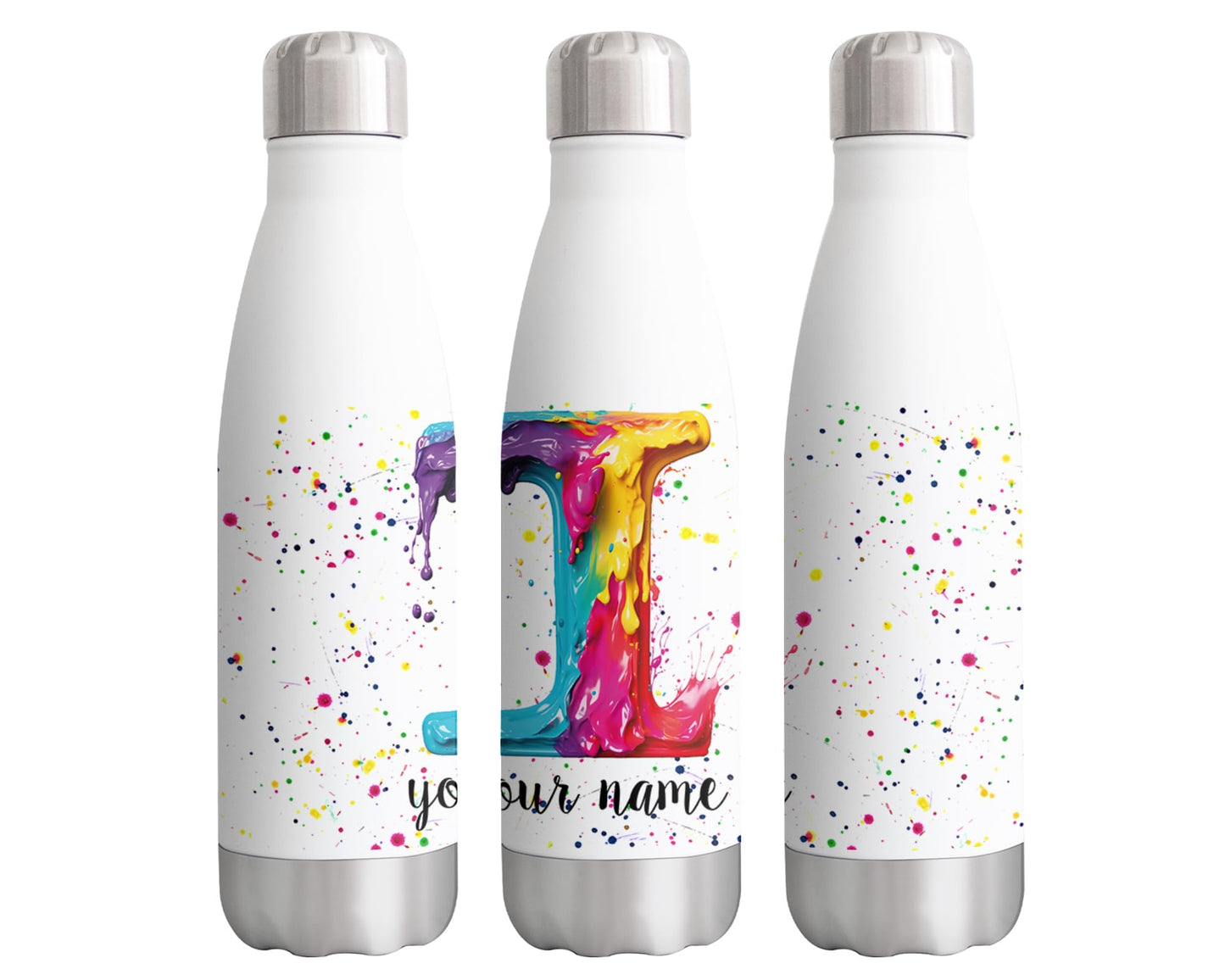 Personalised Letters A-Z Alphabet Monogram Watercolour Bottle Custom Personalized double Wall insulated Stainless steel sport Drinks 500ml