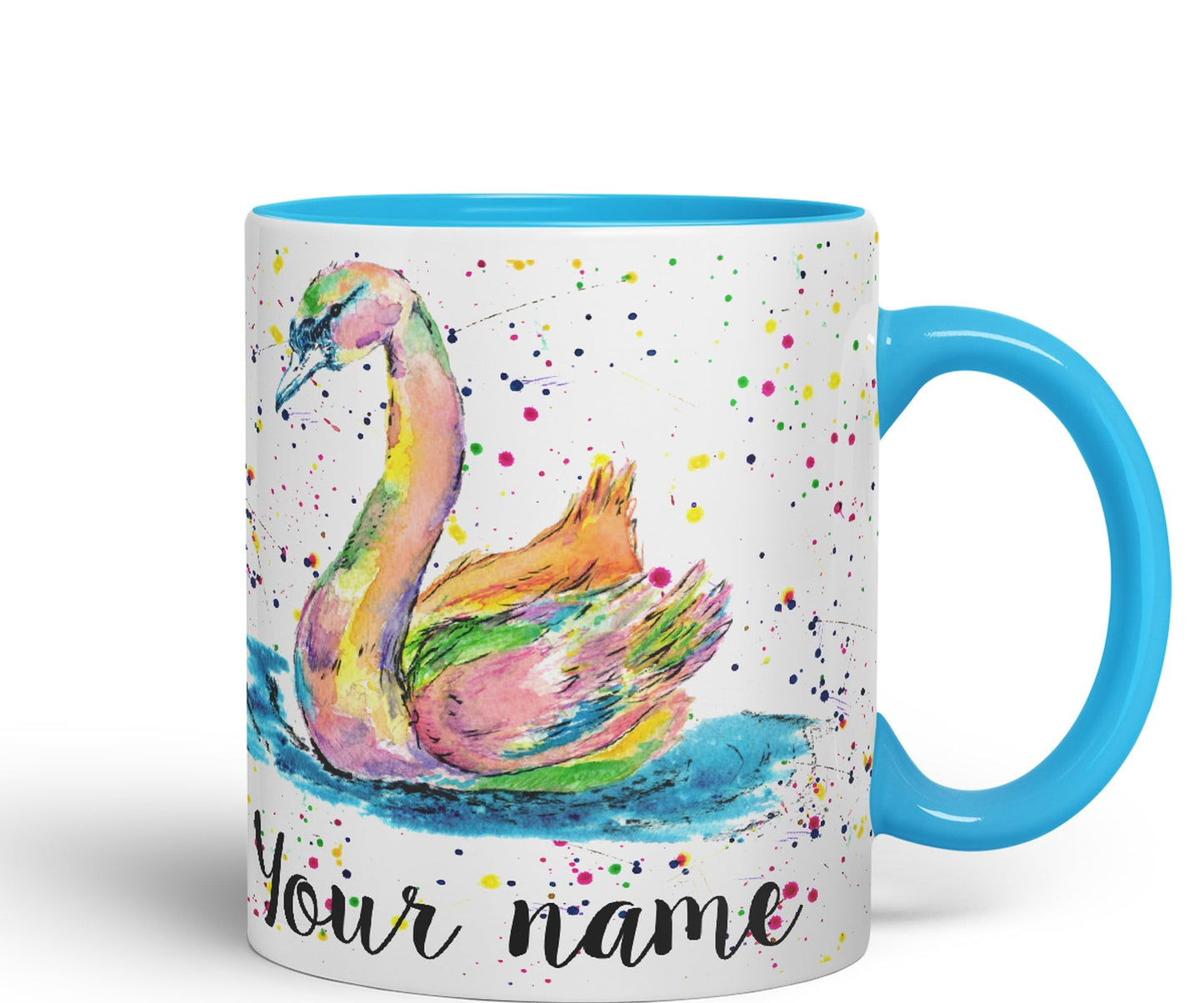 Vixar Personalised with Your Text Swan Bird Animals Watercolour Art Coloured Ceramic Mug Cup Gift 330ml 11oz Custom Work Office Tea Coffee (O2)