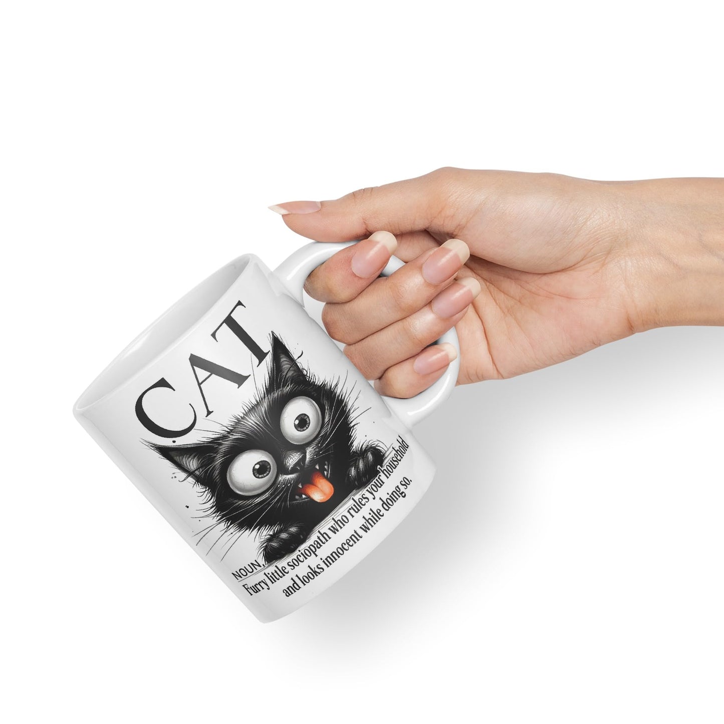 Cat Noun, Furry Little sociapath who Rules Your Household and Looks Innocent White Doing so, Joke sarkasm Sarcastic Ceramic Coloured Mug Cup for Tea Coffee Hot Brew 330ml 11Oz Gift