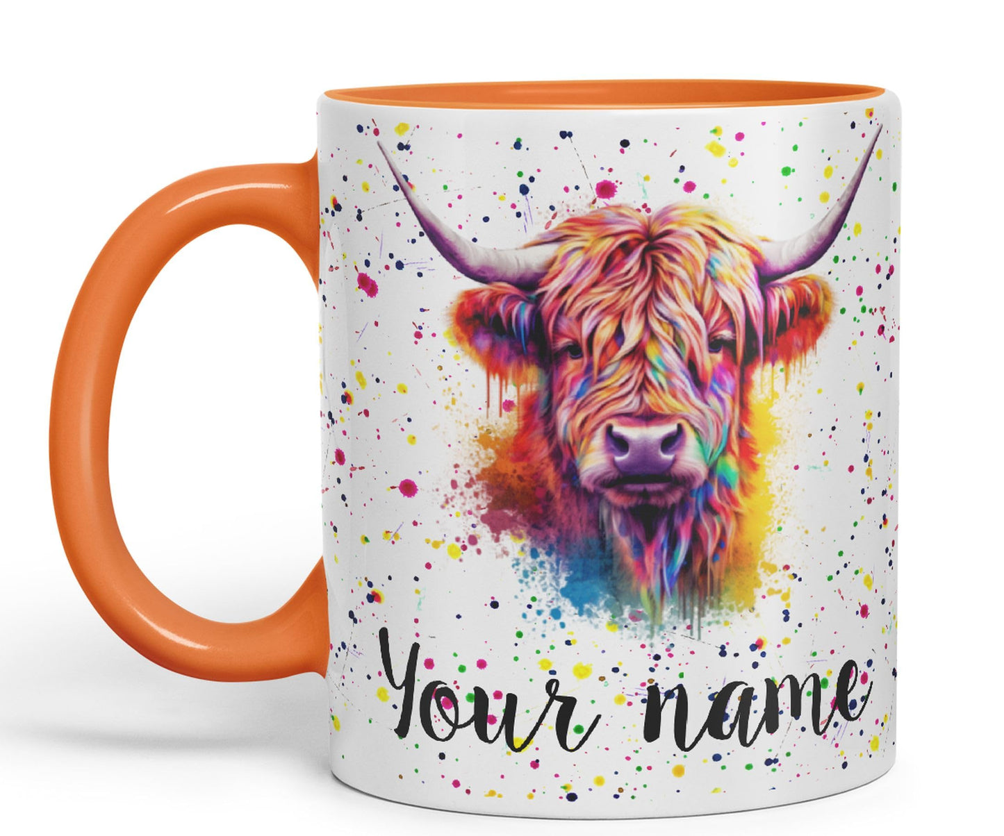 Personalised mug with Your Text name Highland Scottish Cow farm animals Watercolour Art Coloured Ceramic Mug Cup Gift 330ml 11oz Custom Work Office Tea Coffee HC4