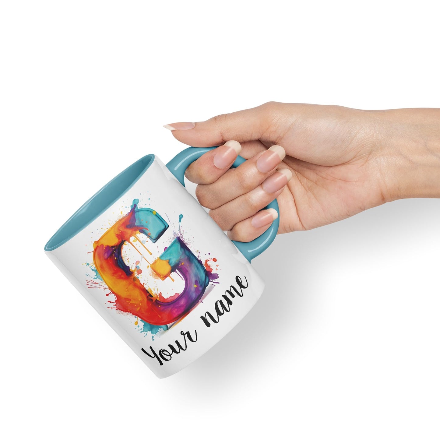 Personalised Letter G mug, Alphabet cusomized custom your Letter G Monogram watercolour Ceramic Coloured Mug Cup for Tea Coffee Hot brew 330ml 11Oz Gift