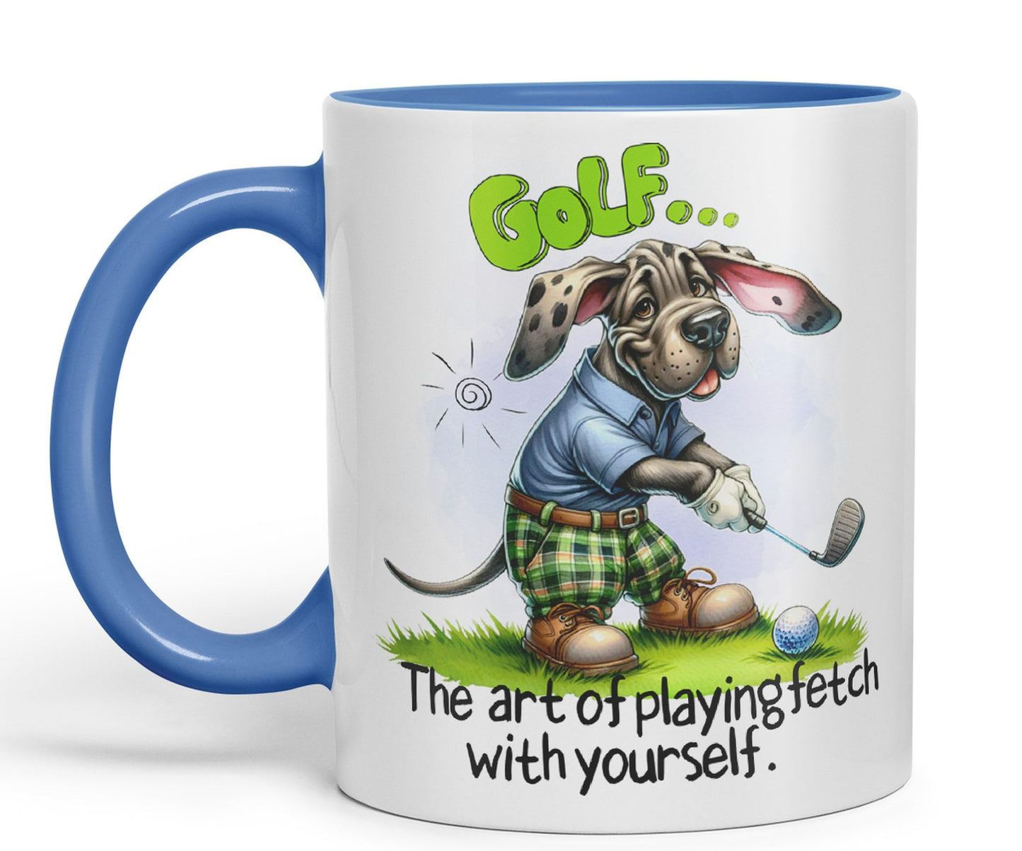 Golf … The Art of playingfetch with Your self, Dog Joke sarkasm Ceramic Coloured Mug Cup for Tea Coffee Hot Brew 330ml 11Oz Gift