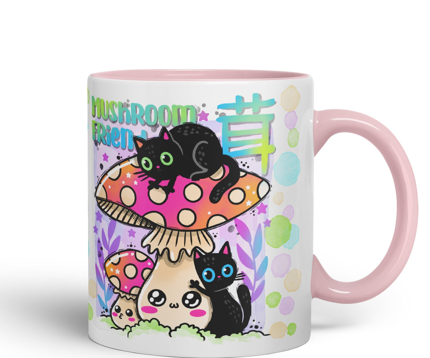 Vixar Mushroom with Cats Cat Friend Coloured Ceramic Mug Cup Gift 330ml 11oz Work Office Tea Coffee Valentines