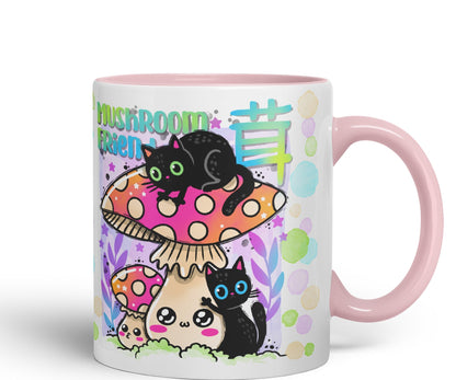 Vixar Mushroom with Cats Cat Friend Coloured Ceramic Mug Cup Gift 330ml 11oz Work Office Tea Coffee Valentines