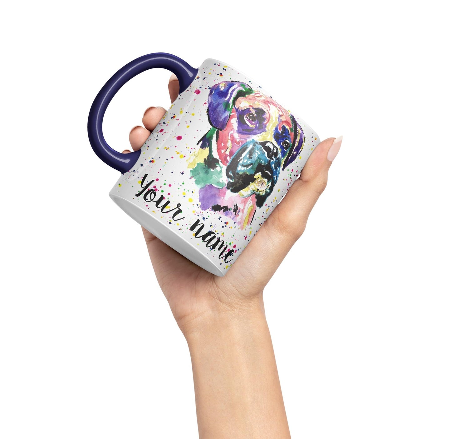 Vixar Personalised with Your Text Boxer Bully Dog Pet Animals Watercolour Art Coloured Ceramic Mug Cup Gift 330ml 11oz Custom Work Office Tea Coffe