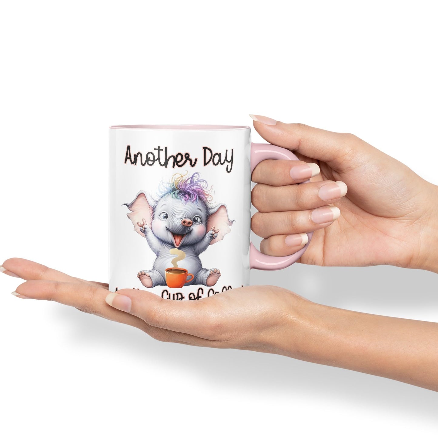 Another Day, Another Cup of Coffee Elephant cat Joke sarkasm Sarcastic Ceramic Coloured Mug Cup for Tea Coffee Hot Brew 330ml 11Oz Gift