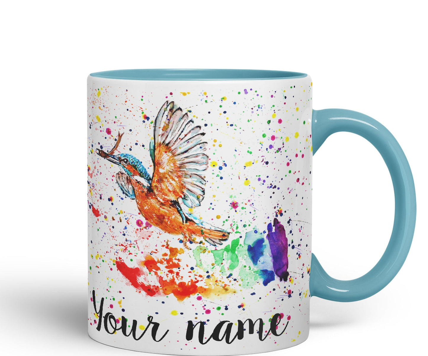 Vixar Personalised with Your Text King Fisher Kingfisher Bird Animals Watercolour Art Coloured Ceramic Mug Cup Gift 330ml 11oz Custom Work Office Tea Coffee