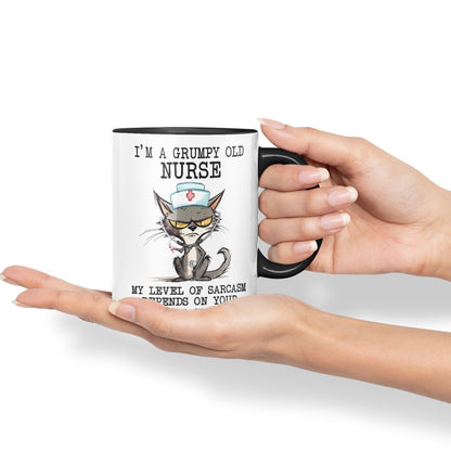 Vixar I'm A Grumpy Old Nurse My Level of Sarcasm Depends on Your Level of Stupidity Cats Sarcastic Joke Ceramic Coloured Mug Cup for Tea Coffee Hot Brew 330ml 11Oz
