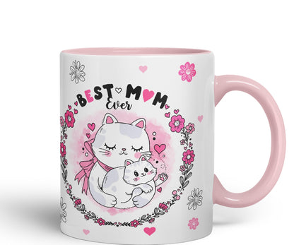 Vixar Best Mum Ever Cat with Kitten Ceramic Coloured Mug Cup Gift Tea Coffee Christmas Office Home