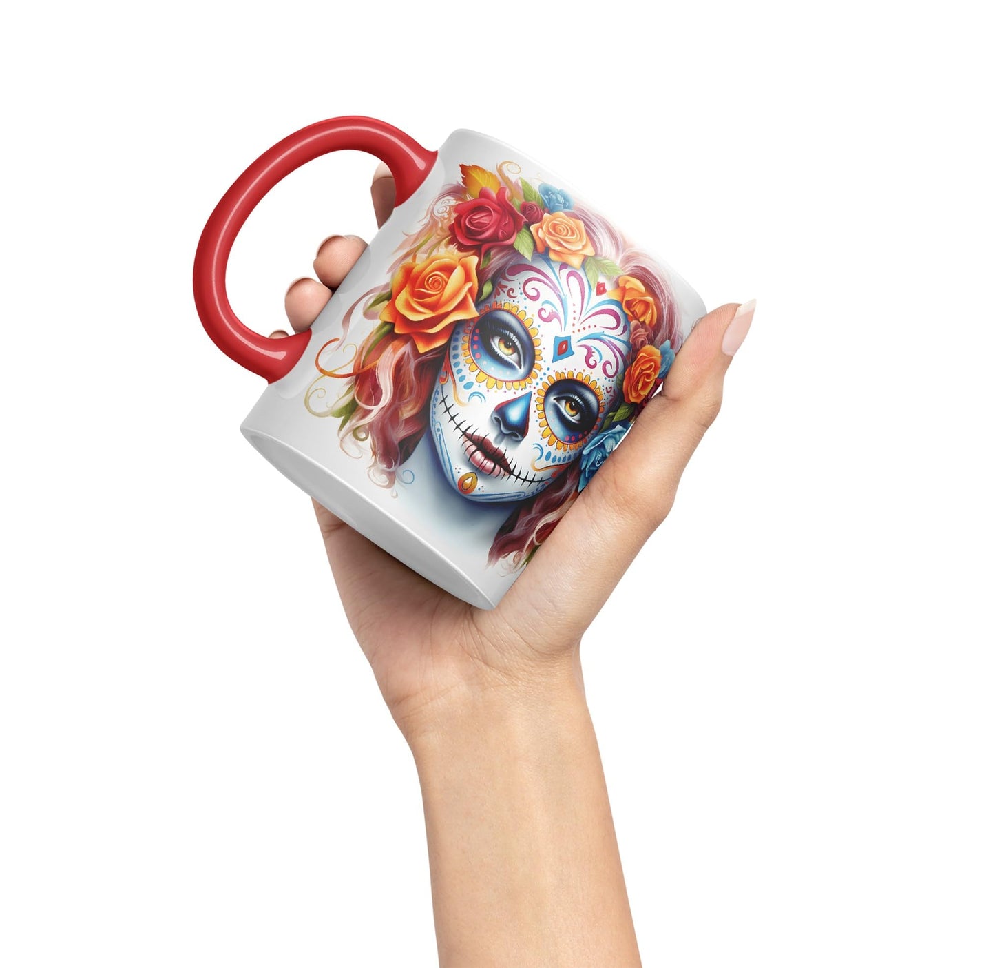 Sugar Skull and Roses Ceramic Coloured Mug Cup for Tea Coffee Hot Brew 330ml 11Oz Gift sk3