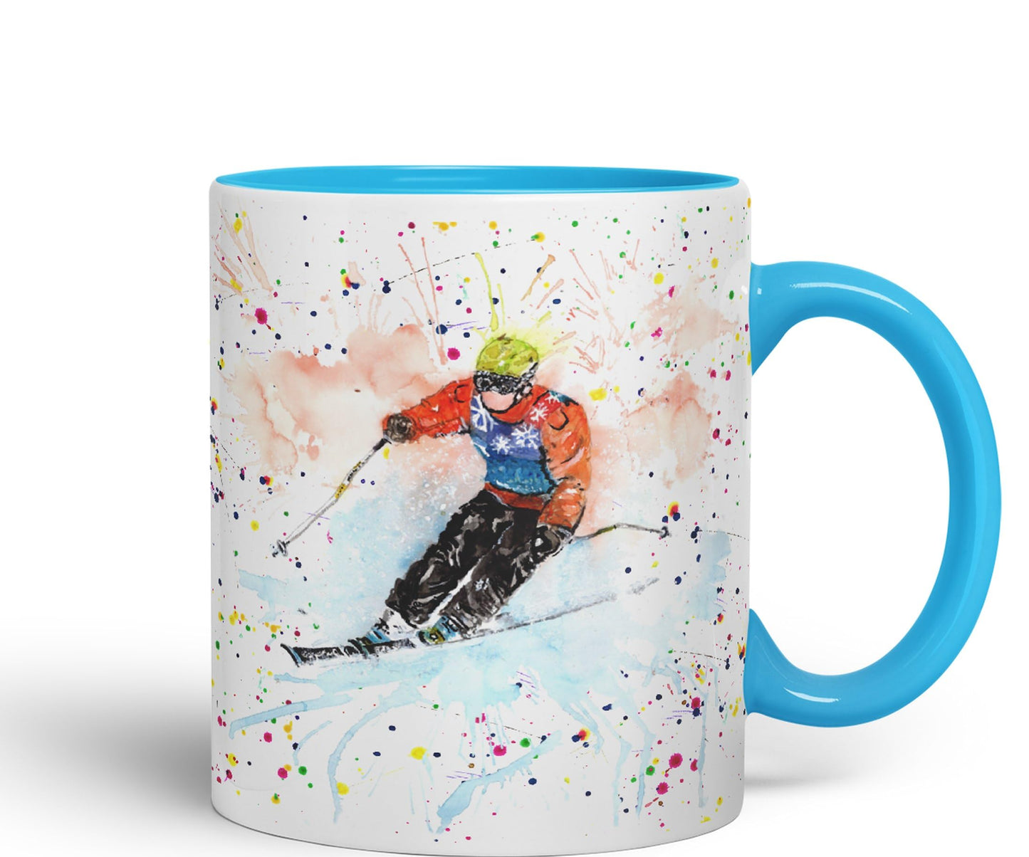 Skiing Ski winter sport watercolour Ceramic Coloured Mug Cup for Tea Coffee Hot brew 330ml 11Oz Gift