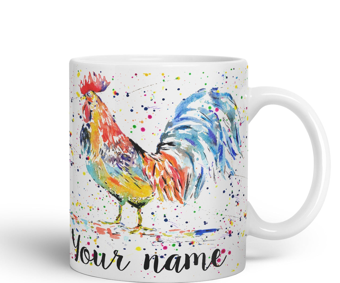 Vixar Personalised with Your Text Cockerel Chicken Hen Farm Watercolour Art Coloured Ceramic Mug Cup Gift 330ml 11oz Custom Work Office Tea Coffee