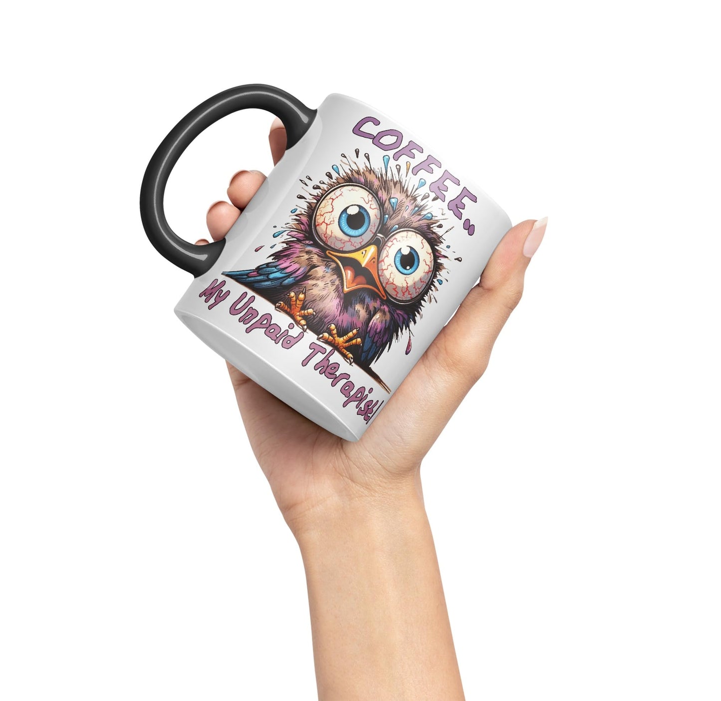 Coffee My Unpaid Therapist! Bird Joke sarkasm Sarcastic Ceramic Coloured Mug Cup for Tea Coffee Hot Brew 330ml 11Oz Gift