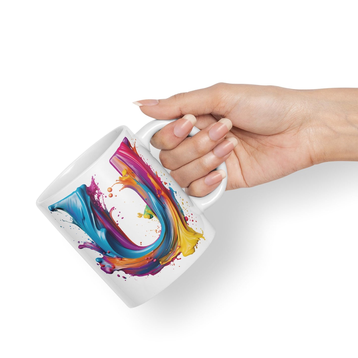 Letter U mug, Alphabet Letter U Monogram watercolour Ceramic Coloured Mug Cup for Tea Coffee Hot brew 330ml 11Oz Gift