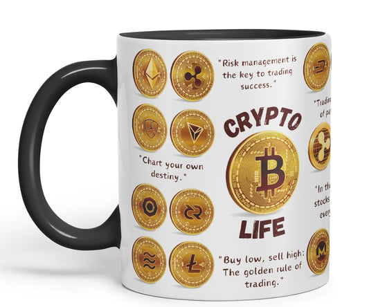 Crypto Life Crypto Currency Trading Ceramic Coloured Mug Cup for Tea Coffee Hot brew 330ml 11Oz Gift