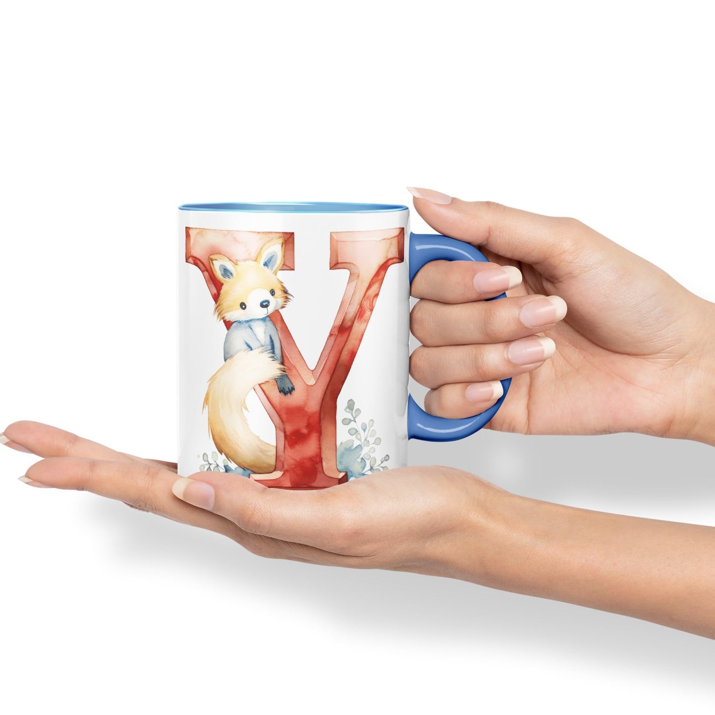 Letter Y mug, Animals Alphabet Letter Y Monogram animal for kids Ceramic Coloured Mug Cup for Tea Coffee Hot brew 330ml 11Oz Gift