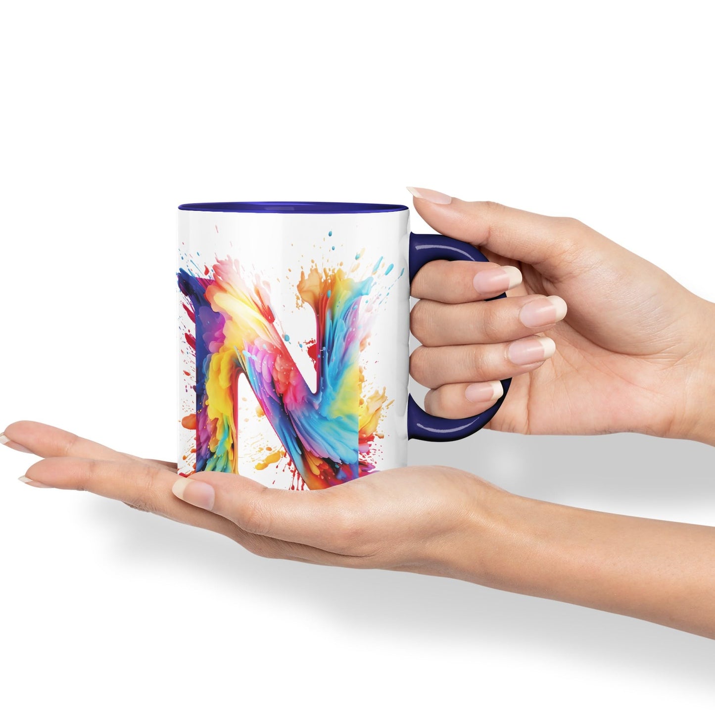 Letter N mug, Alphabet Letter N Monogram watercolour Ceramic Coloured Mug Cup for Tea Coffee Hot brew 330ml 11Oz Gift