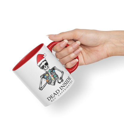 Dead Inside but Coffeinated Christmas Skull Sarcastic Joke Ceramic Coloured Mug Cup for Tea Coffee Hot Brew 330ml 11Oz