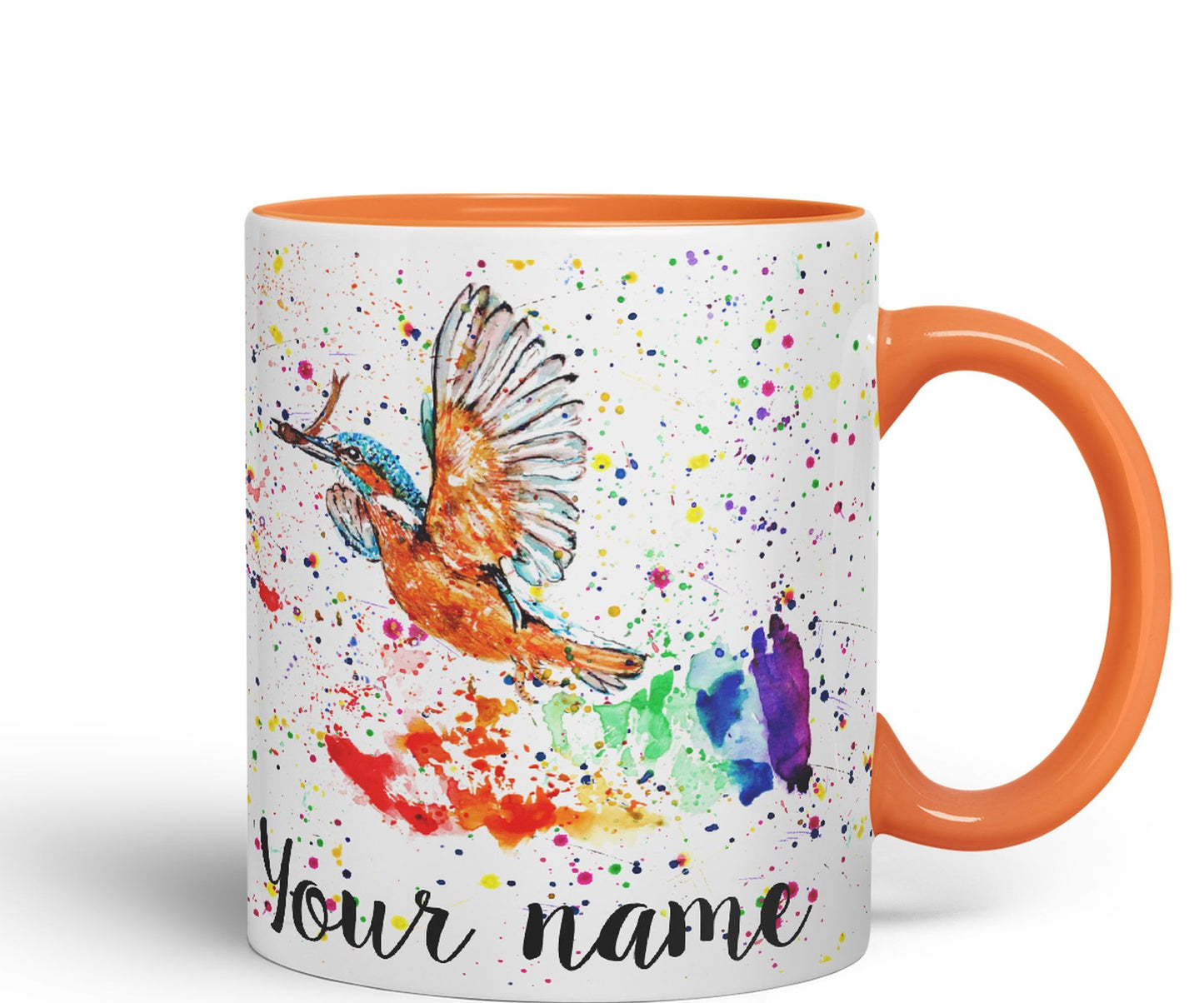 Vixar Personalised with Your Text King Fisher Kingfisher Bird Animals Watercolour Art Coloured Ceramic Mug Cup Gift 330ml 11oz Custom Work Office Tea Coffee