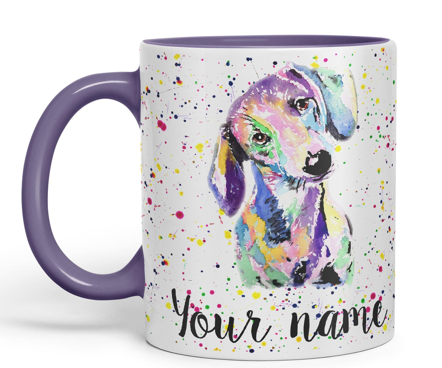 Vixar Personalised with Your Text Dachshund Sausage Dog Wiener Badger Pet Watercolour Art Coloured Ceramic Mug Cup Gift 330ml 11oz Custom Work Office Tea Coffee