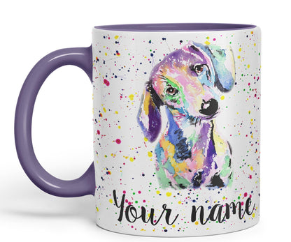 Vixar Personalised with Your Text Dachshund Sausage Dog Wiener Badger Pet Watercolour Art Coloured Ceramic Mug Cup Gift 330ml 11oz Custom Work Office Tea Coffee