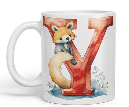 Letter Y mug, Animals Alphabet Letter Y Monogram animal for kids Ceramic Coloured Mug Cup for Tea Coffee Hot brew 330ml 11Oz Gift