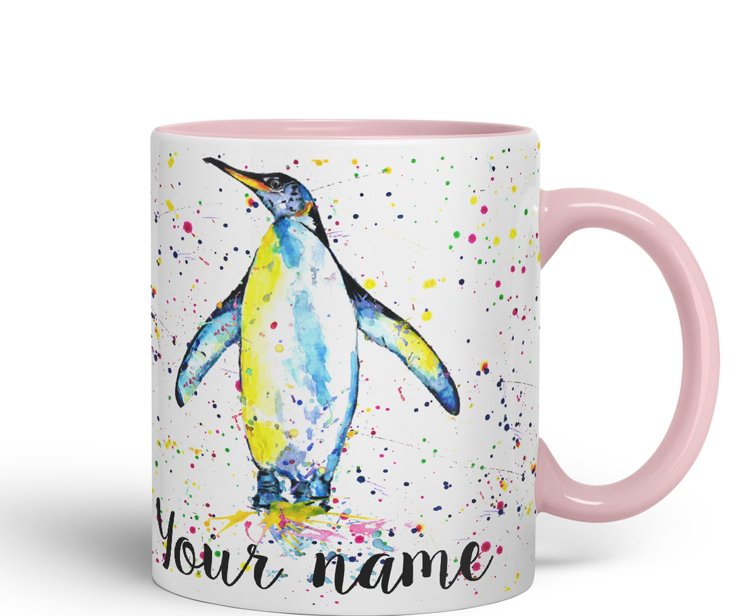 Vixar Personalised with Your Text Penguins Bird Watercolour Art Coloured Ceramic Mug Cup Gift 330ml 11oz Custom Work Office Tea Coffee (O1)