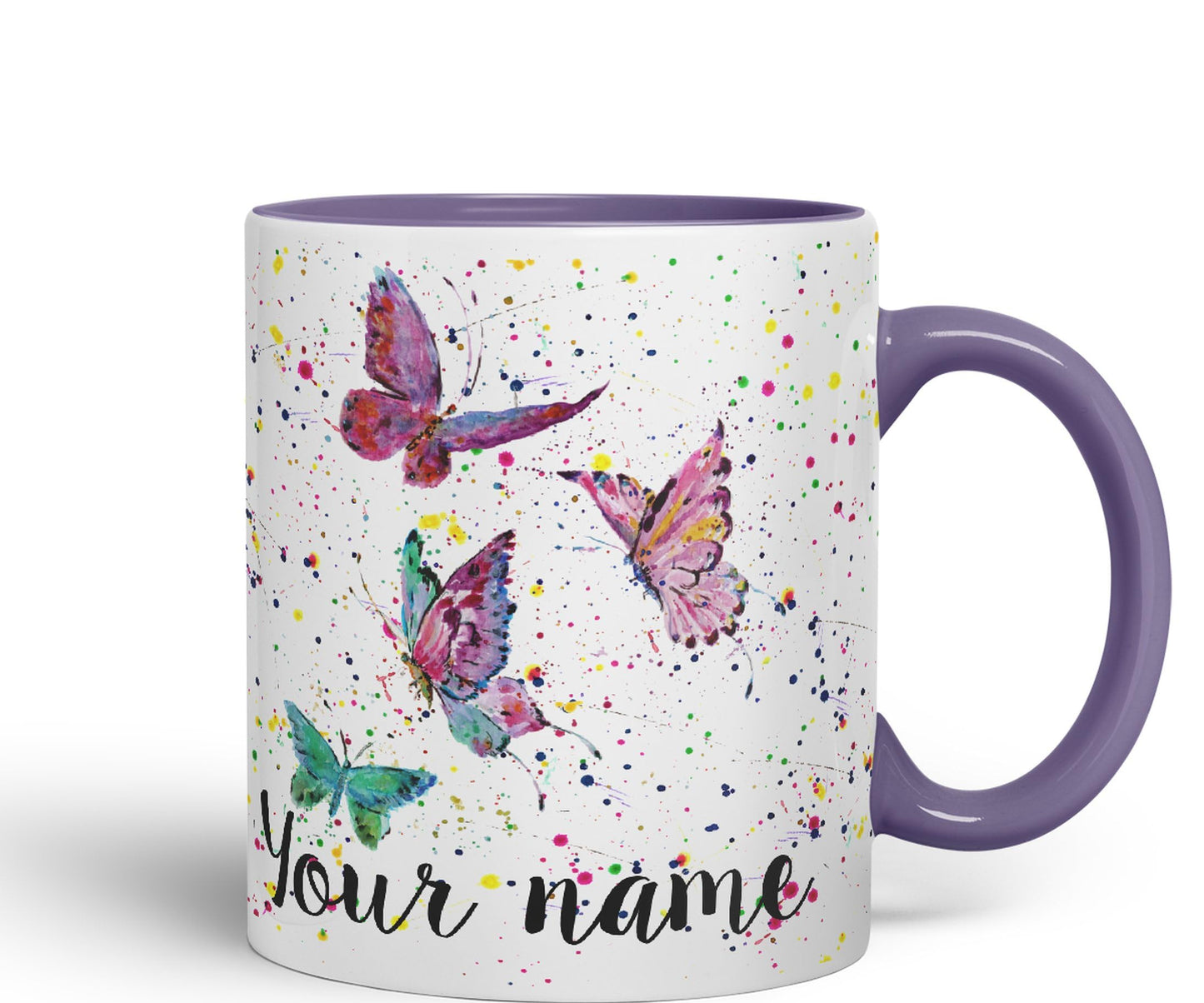 Personalised mug with Your Text name Butterfly animals Watercolour Art Coloured Ceramic Mug Cup Gift 330ml 11oz Custom Work Office Tea Coffee