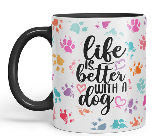 Vixar Life is Better with a Dog Coloured Ceramic Mug Cup Gift 330ml 11oz Work Office Tea Coffee