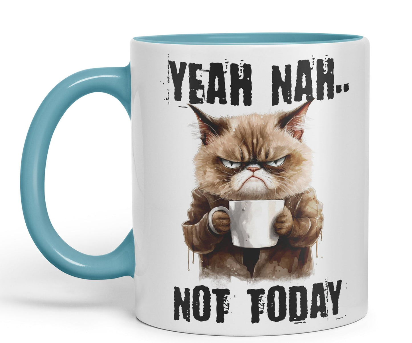 Yeah Nah.. Not Today, Cat Gift Sarcastic Joke Ceramic Coloured Mug Cup for Tea Coffee Hot Brew 330ml 11Oz