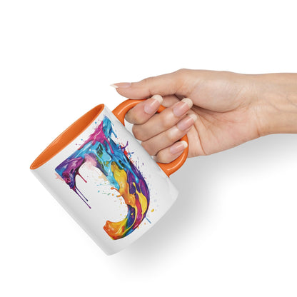 Letter J mug, Alphabet Letter J Monogram watercolour Ceramic Coloured Mug Cup for Tea Coffee Hot brew 330ml 11Oz Gift