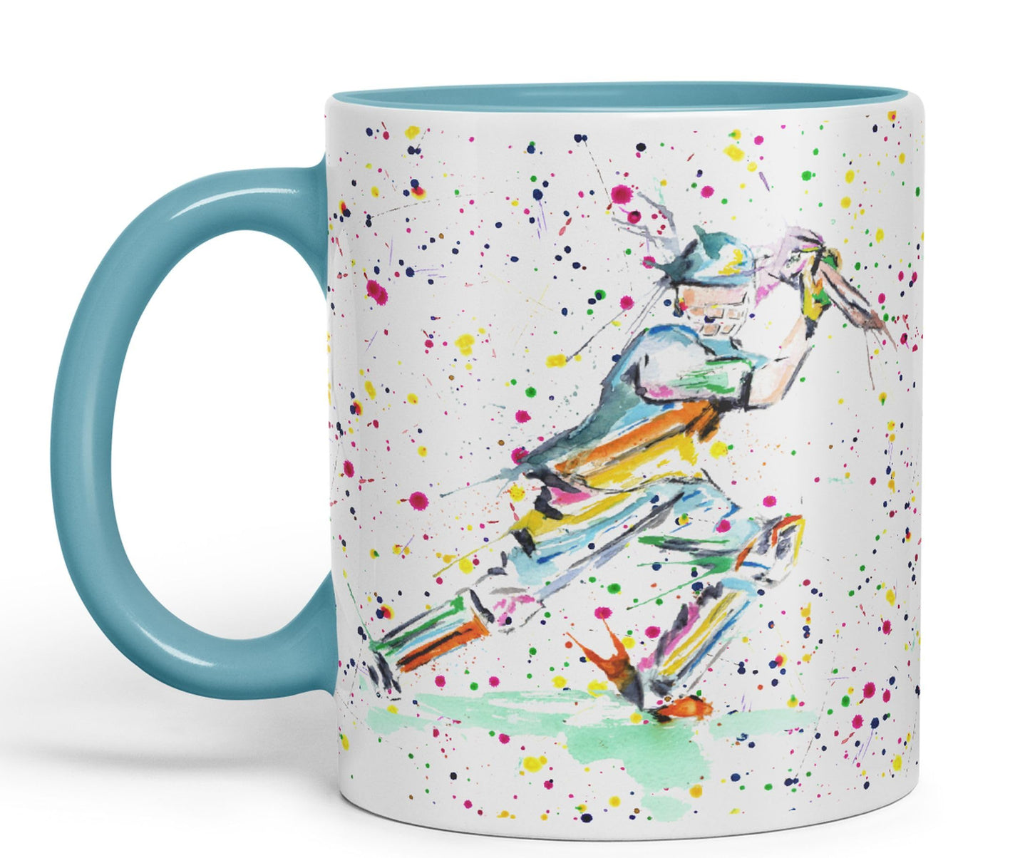 Cricket Sport Sportsmen Watercolour Ceramic Coloured Mug Cup for Tea Coffee Hot brew 330ml 11Oz Gift
