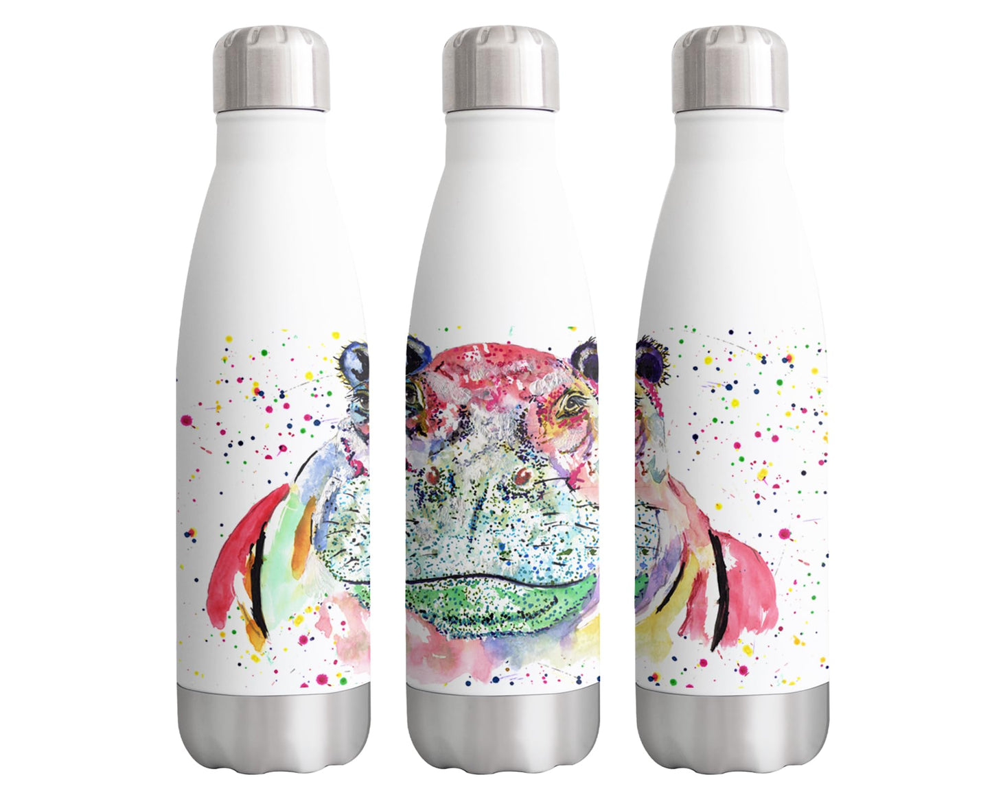 Vixar Hippopotamus Hippo wild Animals Watercolour Bottle double Wall insulated Stainless steel sport Drinks 500ml