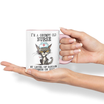Vixar I'm A Grumpy Old Nurse My Level of Sarcasm Depends on Your Level of Stupidity Cats Sarcastic Joke Ceramic Coloured Mug Cup for Tea Coffee Hot Brew 330ml 11Oz