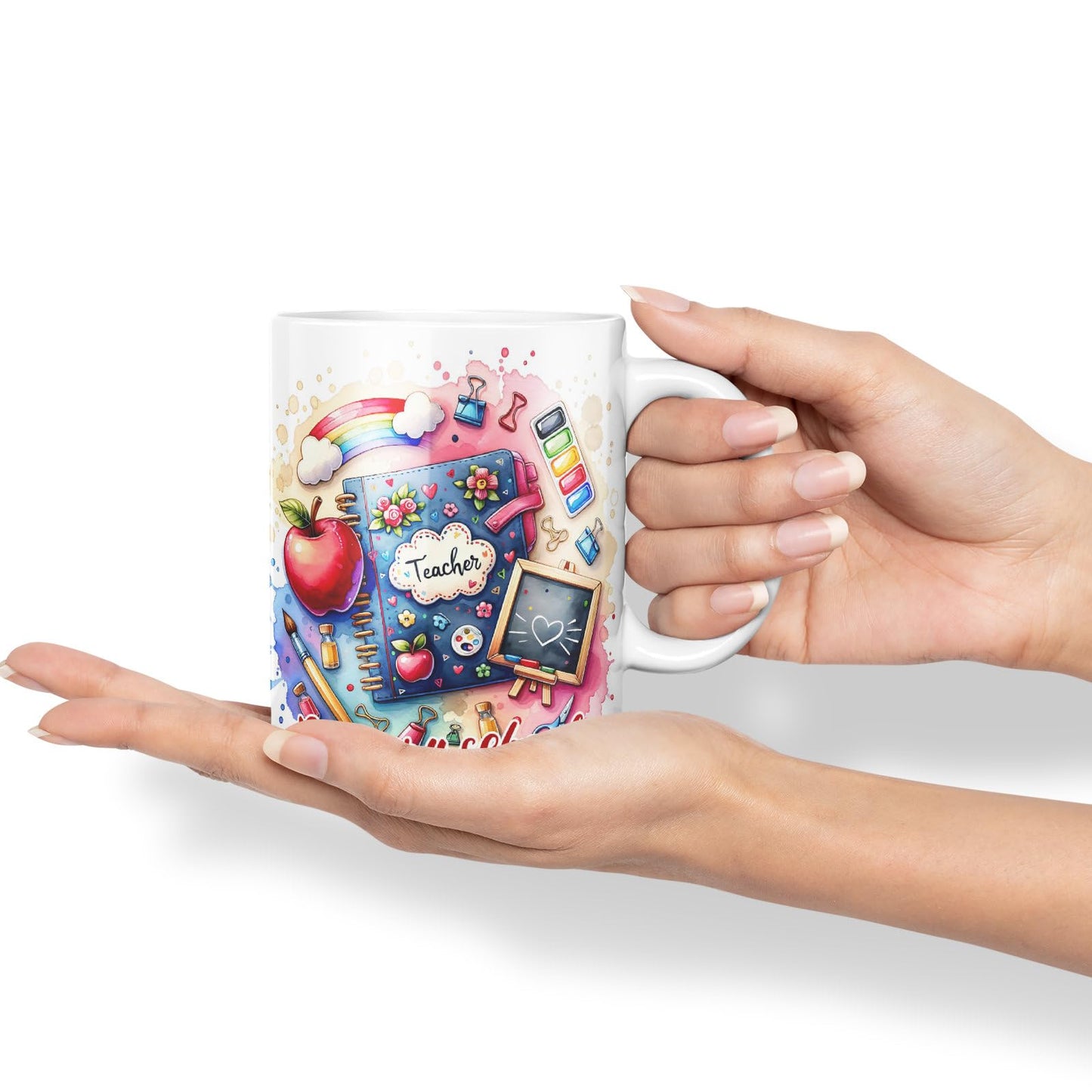Vixar Primary School Teacher Mug Thank You, End of School Gift Ceramic Coloured Mug Cup for Tea Coffee Hot Brew 330ml 11Oz Gift