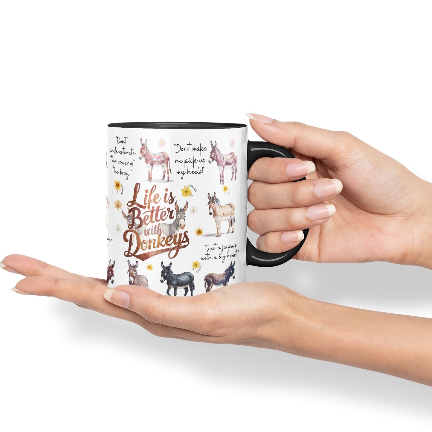 Life Better with Donkeys Joke sarkasm Sarcastic Ceramic Coloured Mug Cup for Tea Coffee Hot Brew 330ml 11Oz Gift